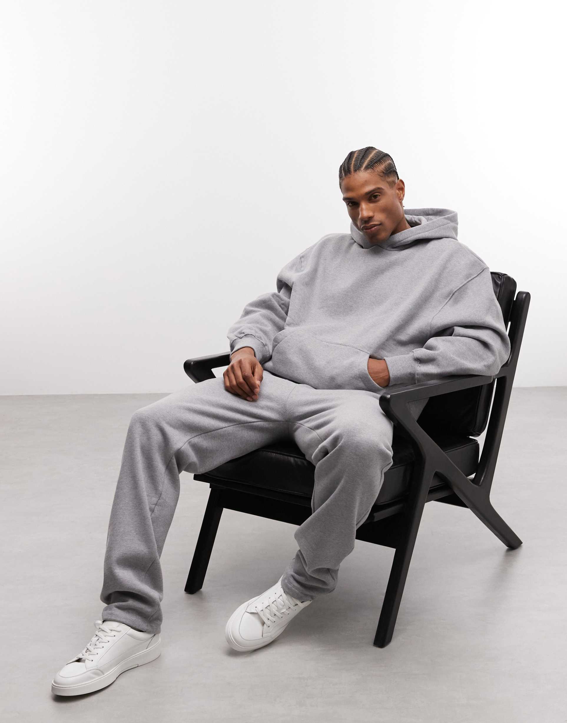ASOS DESIGN premium heavyweight straight leg joggers in 400gsm in grey marl