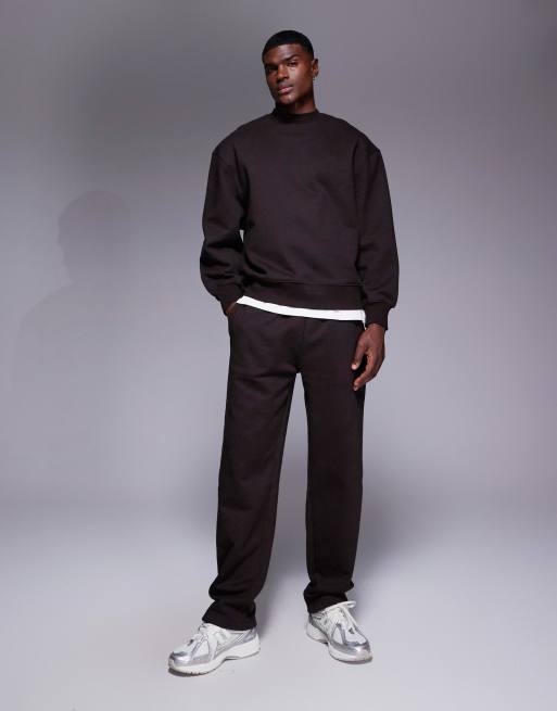 ASOS DESIGN premium heavyweight straight leg joggers in brown