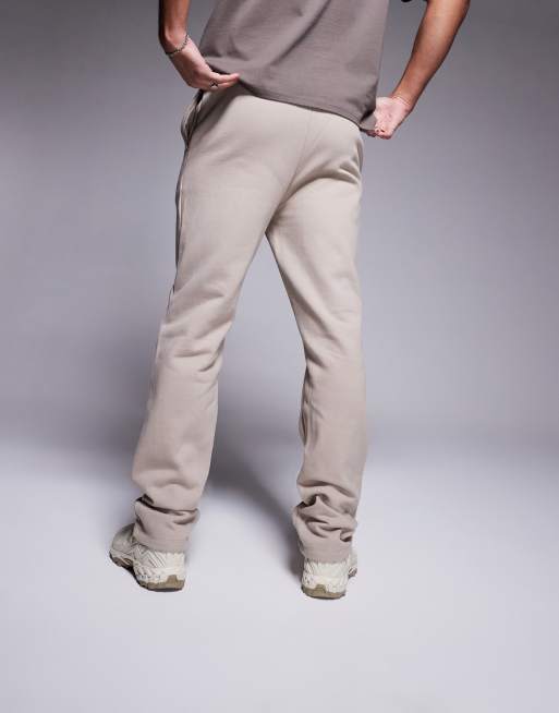 ASOS DESIGN premium heavyweight straight leg sweatpants 400gsm in beige, 2 of 5