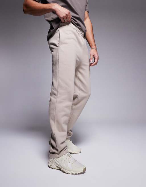 ASOS DESIGN premium heavyweight straight leg sweatpants 400gsm in beige, 5 of 5