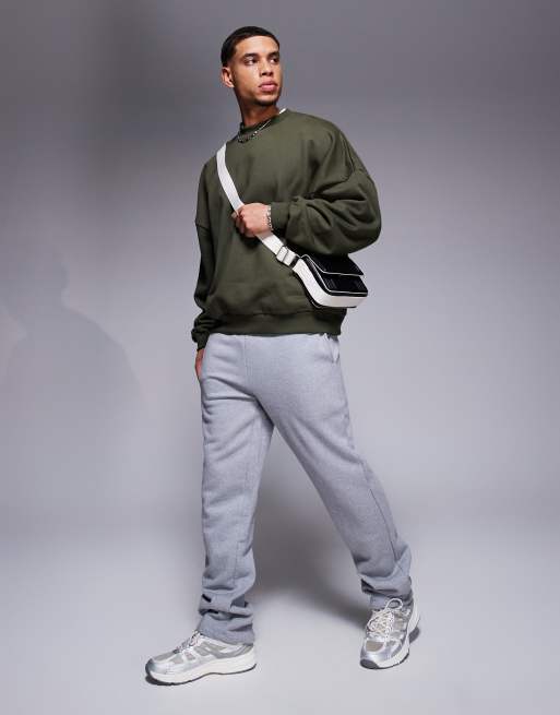 ASOS DESIGN premium heavyweight straight leg sweatpants 400gsm in heather gray
