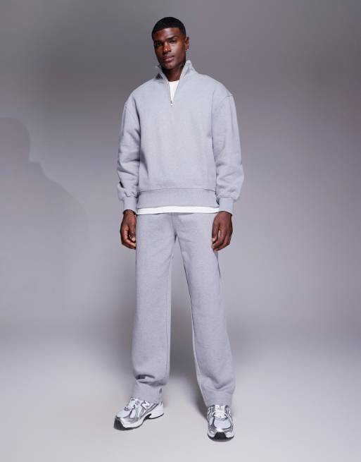 ASOS DESIGN premium heavyweight straight leg sweatpants 400gsm in heather gray