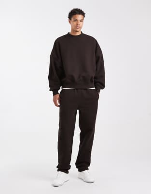 Asos Design Premium Heavyweight Straight Leg Sweatpants In Brown