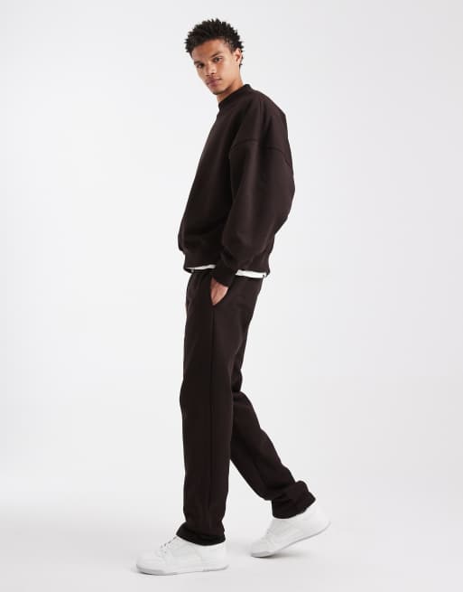 ASOS DESIGN premium heavyweight straight leg sweatpants in 400gsm brown, 3 of 6
