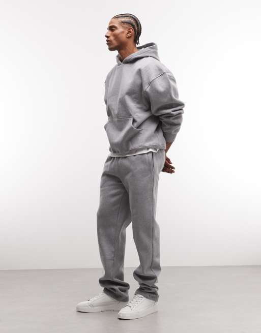 ASOS DESIGN premium heavyweight straight leg sweatpants in 400gsm heather gray, 2 of 5