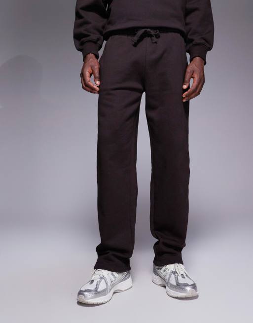 ASOS DESIGN premium heavyweight straight leg sweatpants in brown