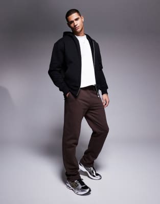 Asos Design Premium Heavyweight Straight Leg Sweatpants In Dark Brown