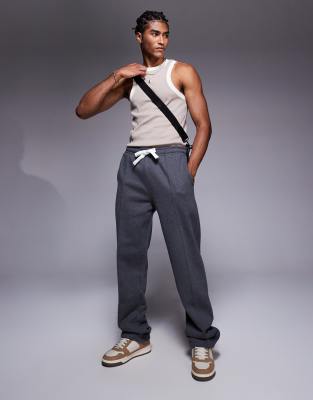 ASOS DESIGN premium heavyweight straight leg sweatpants with pin tucks in 400gsms in charcoal heather-Gray