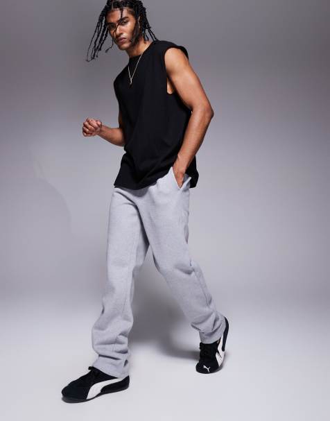 ASOS DESIGN premium heavyweight straight leg trackies 400gsm in grey marl - view 1