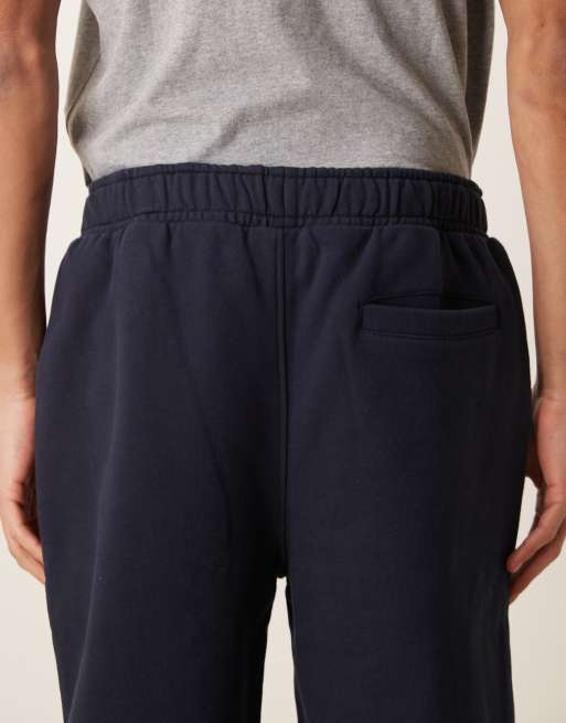 ASOS DESIGN premium   heavyweight straight leg trackies in 400gsms in navy, 5 of 5