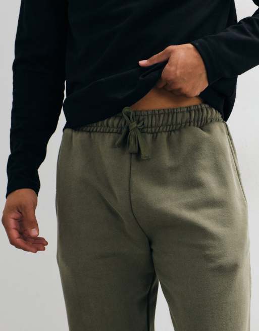 ASOS DESIGN premium heavyweight straight washed jogger in Khaki, 3 of 5