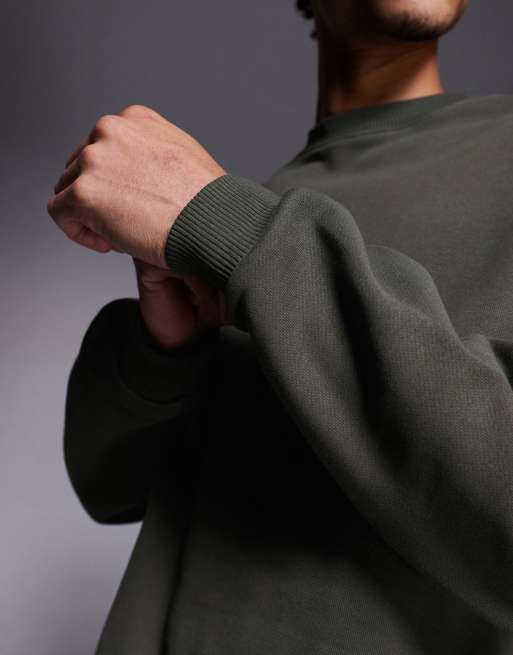 ASOS DESIGN premium heavyweight sweatshirt in 400gsm in dark green - DGREEN, 5 of 5