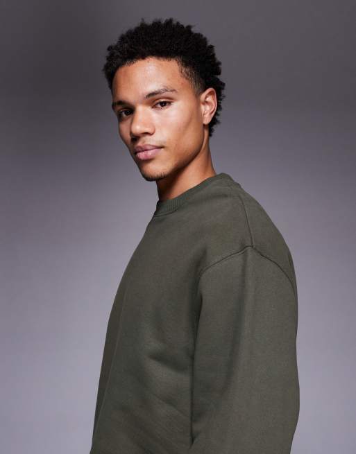 ASOS DESIGN premium heavyweight sweatshirt in 400gsm in dark green, 4 of 5