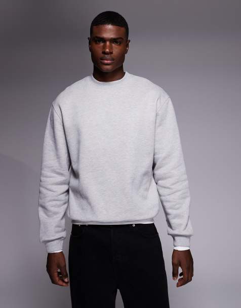 ASOS DESIGN premium heavyweight sweatshirt in 400gsm in grey marl - GREY - view 1
