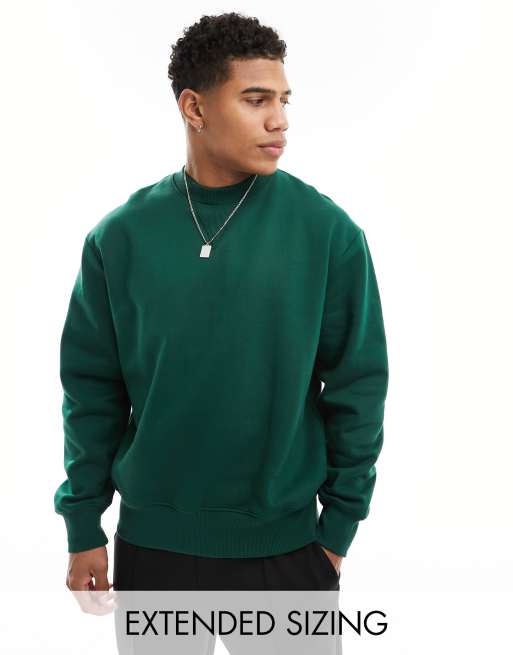 ASOS DESIGN premium heavyweight sweatshirt in dark green  - DGREEN