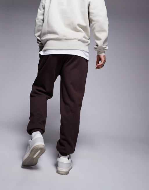 ASOS DESIGN premium heavyweight tapered joggers 400gsm in dark brown, 3 of 5
