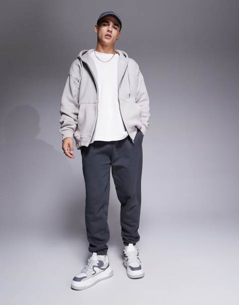 ASOS DESIGN premium heavyweight tapered joggers 400gsm in washed black - view 1