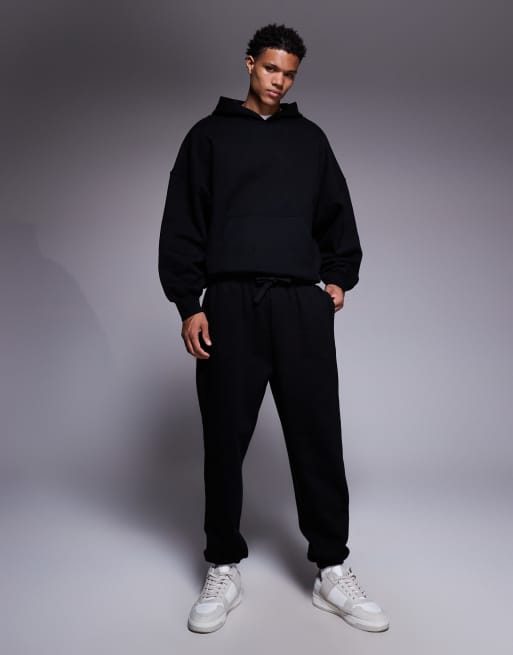 ASOS DESIGN premium heavyweight tapered joggers in 400gsm in black