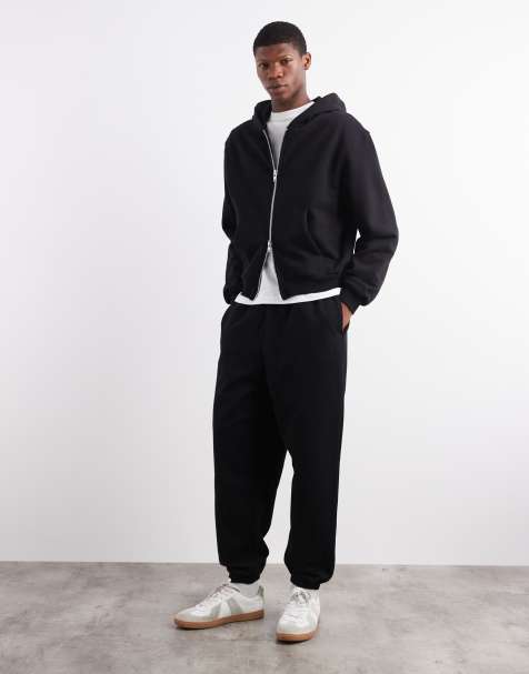 ASOS DESIGN premium heavyweight tapered sweatpants 400gsm in black - view 1
