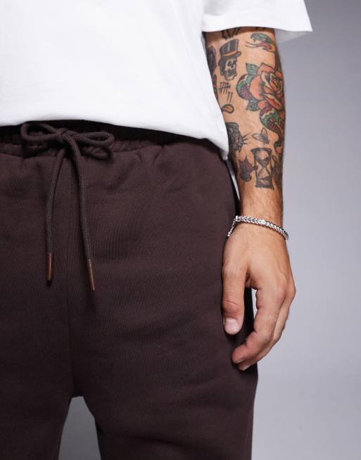 ASOS DESIGN premium heavyweight tapered sweatpants in dark brown, 5 of 5