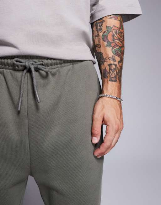 ASOS DESIGN premium heavyweight tapered trackies 400gsm in khaki | ASOS