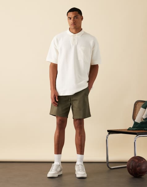 ASOS DESIGN premium heavyweight textured oversized polo in cream - view 1
