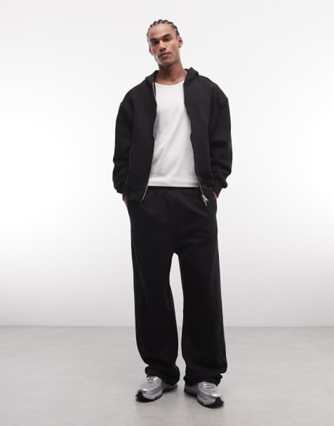 ASOS DESIGN premium heavyweight wide leg jogger in 400gsm in black - BLACK - view 1