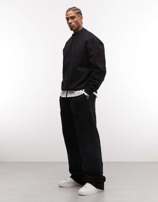 ASOS DESIGN premium heavyweight wide leg jogger in 400gsm in black   , 2 of 5
