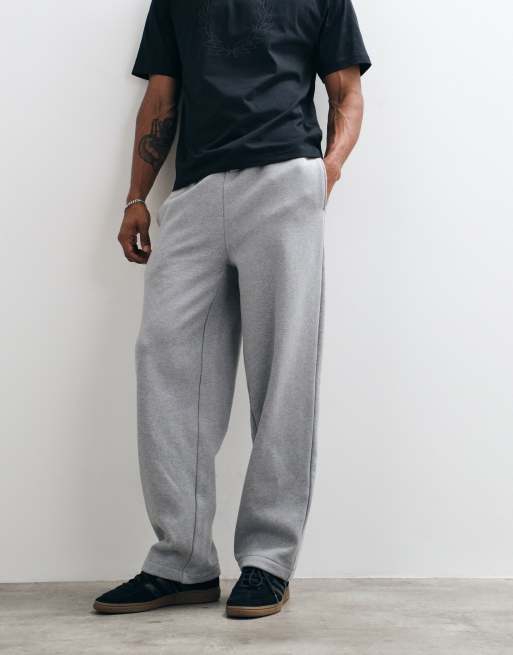 ASOS DESIGN premium heavyweight wide leg jogger in gray heather, 2 of 9