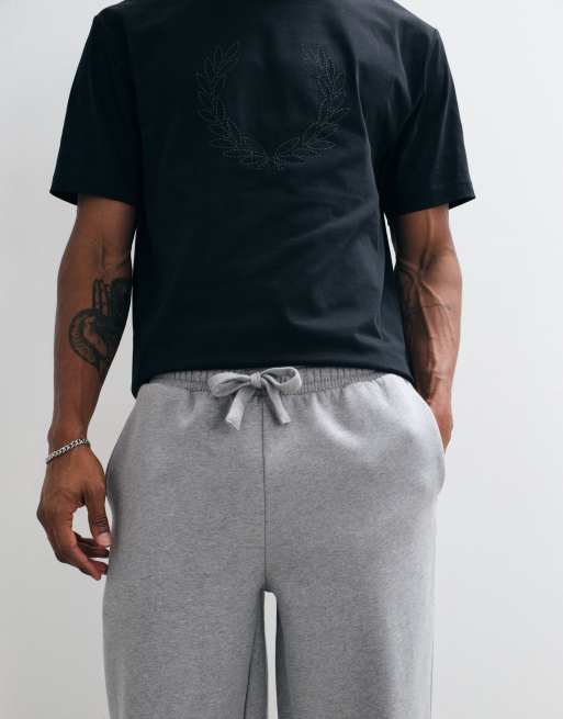 ASOS DESIGN premium heavyweight wide leg jogger in grey marl, 3 of 9