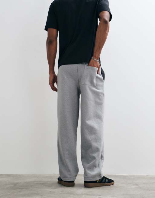 ASOS DESIGN premium heavyweight wide leg jogger in grey marl, 4 of 9
