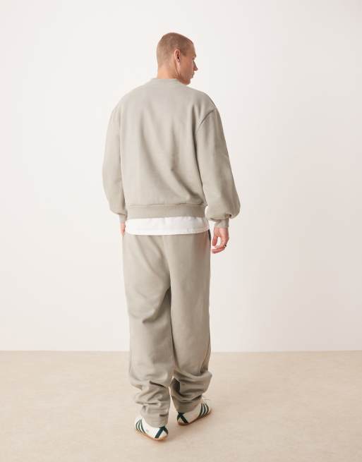 ASOS DESIGN premium heavyweight wide leg jogger with pinched hem and pleats in beige, 5 of 5