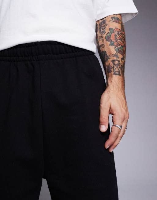 ASOS DESIGN premium heavyweight wide leg joggers 400gsm in black, 4 of 5