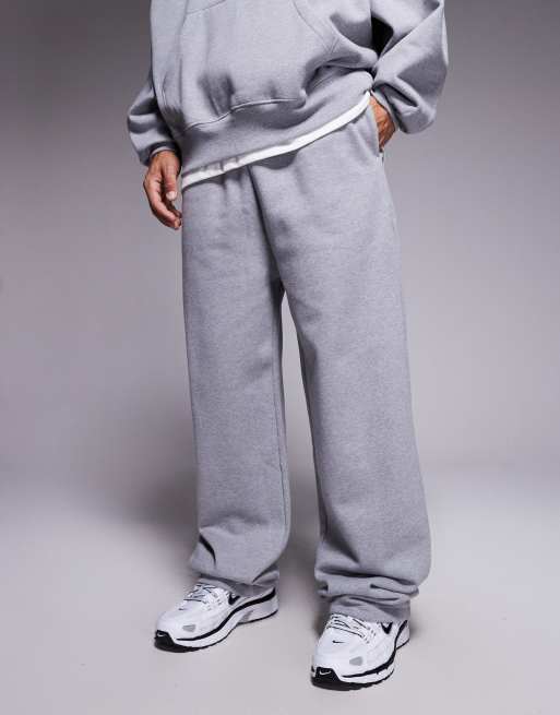 ASOS DESIGN premium heavyweight wide leg joggers in 400 gsm grey marl
