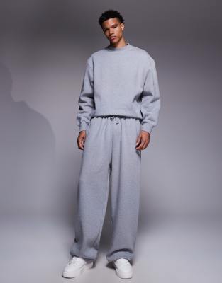 ASOS DESIGN ASOS DESIGN premium heavyweight wide leg joggers in 400gsm grey marl - GREY - GREY