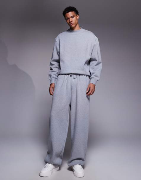 ASOS DESIGN premium heavyweight wide leg joggers in 400gsm grey marl - GREY - GREY - view 1