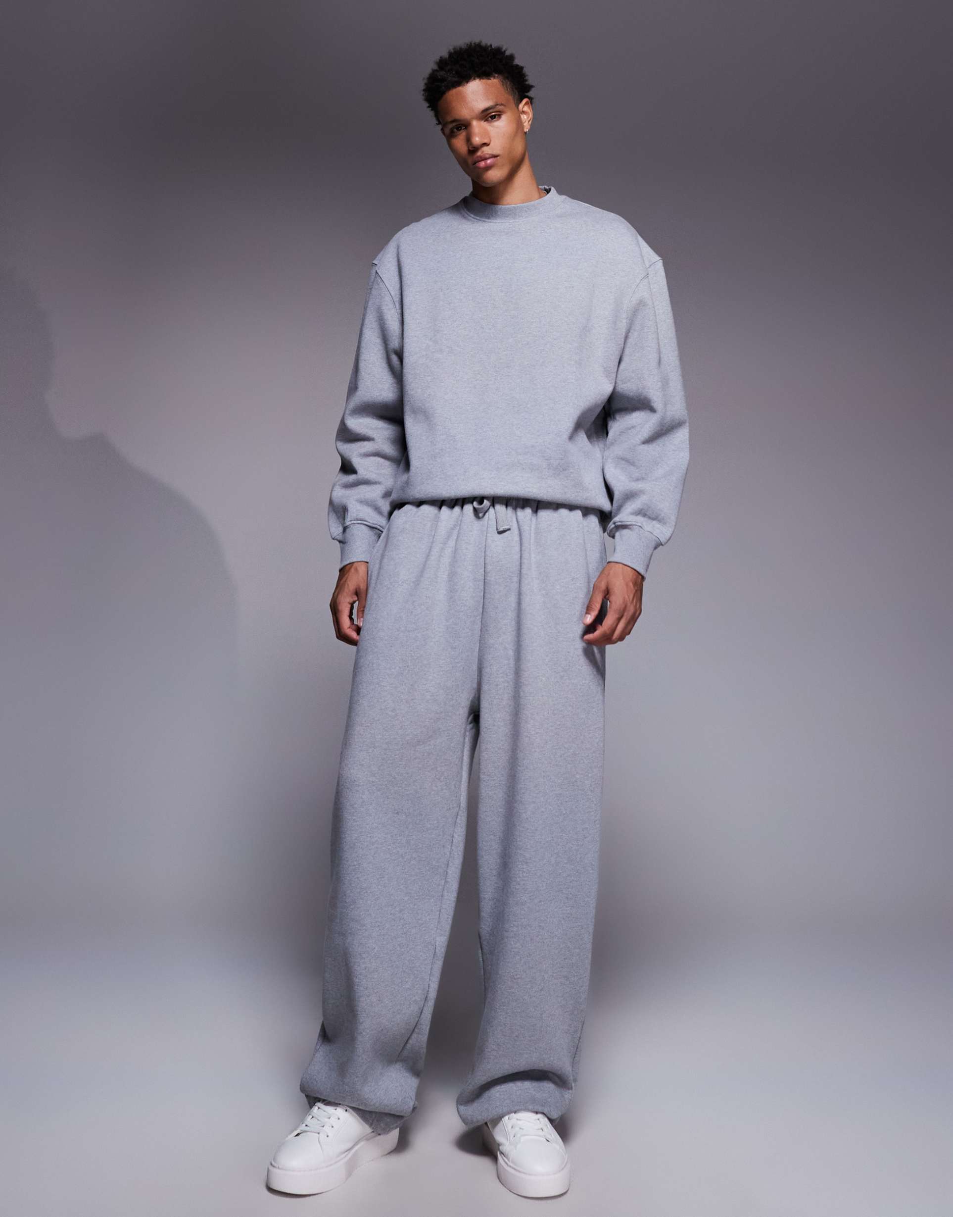 ASOS DESIGN premium heavyweight wide leg joggers in 400gsm grey marl - GREY - GREY