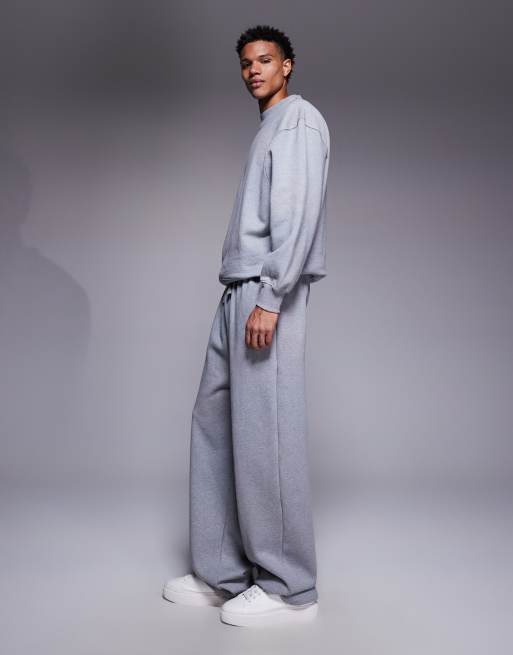 ASOS DESIGN premium heavyweight wide leg joggers in 400gsm grey marl - GREY - GREY, 3 of 6