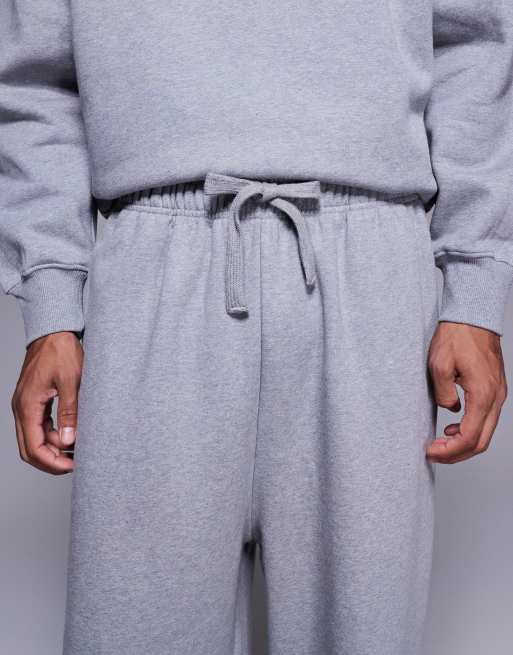 ASOS DESIGN premium heavyweight wide leg joggers in 400gsm grey marl - GREY - GREY, 4 of 6