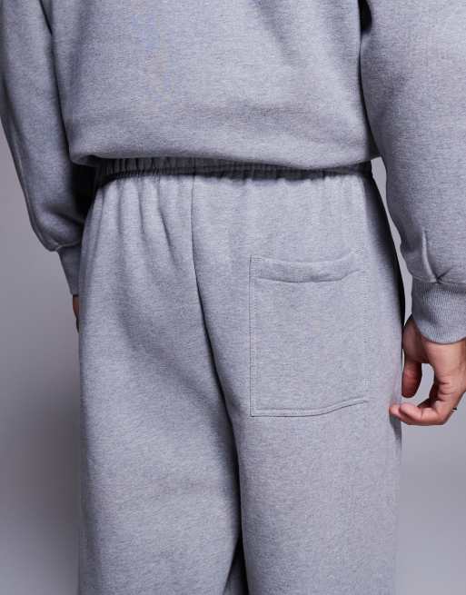 ASOS DESIGN premium heavyweight wide leg joggers in 400gsm grey marl - GREY - GREY, 5 of 6