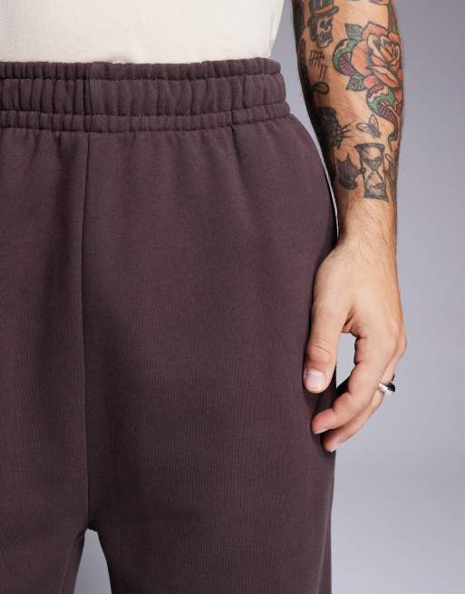 ASOS DESIGN premium heavyweight wide leg sweatpants 400gsm in brown, 5 of 5