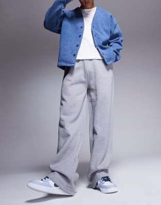 Asos Design Premium Heavyweight Wide Leg Sweatpants 400gsm In Gray Heather