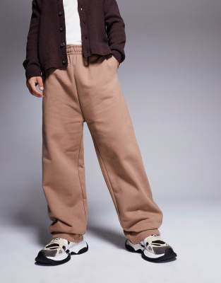 Asos Design Premium Heavyweight Wide Leg Sweatpants 400gsm In Light Brown