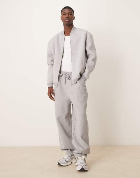 ASOS DESIGN premium heavyweight wide leg sweatpants in 400gsms in gray heather - view 1