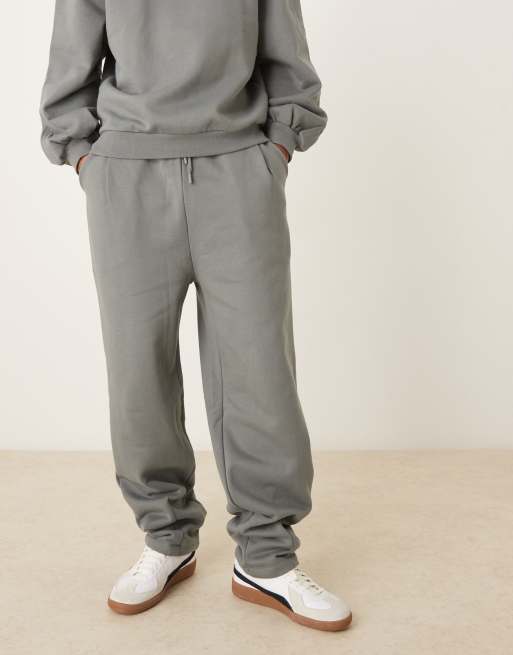 ASOS DESIGN premium wide leg sweatpants with pinched hem and pleats in sedona sage