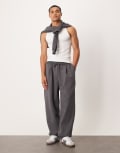 [ASOS DESIGN] ASOS DESIGN premium heavyweight wide leg trackies in 400gsm in charcoal-Grey L Asphalt