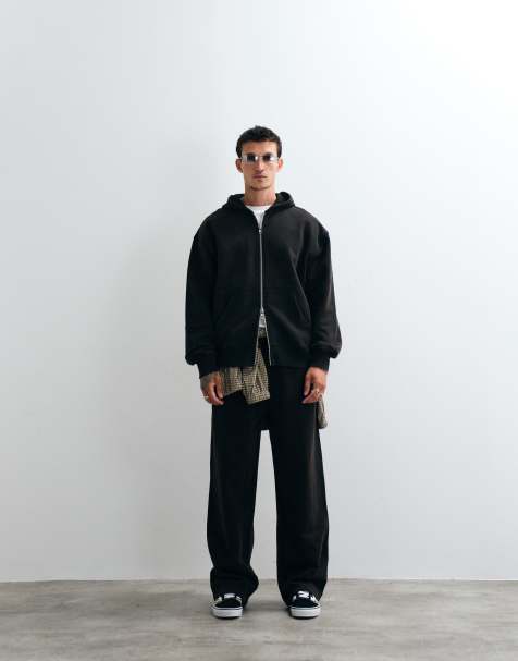 ASOS DESIGN premium heavyweight wide leg washed jogger in Black - view 1
