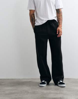 Asos Design Premium Heavyweight Wide Leg Washed Sweatpants In Black