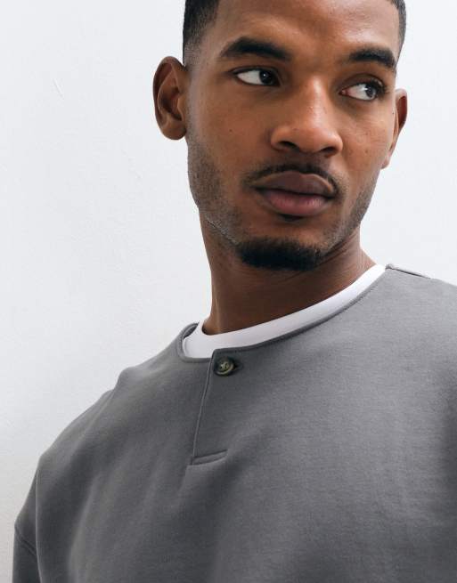 ASOS DESIGN premium henley in zware kwaliteit, oversized, in antracietgrijs, 3 van 10