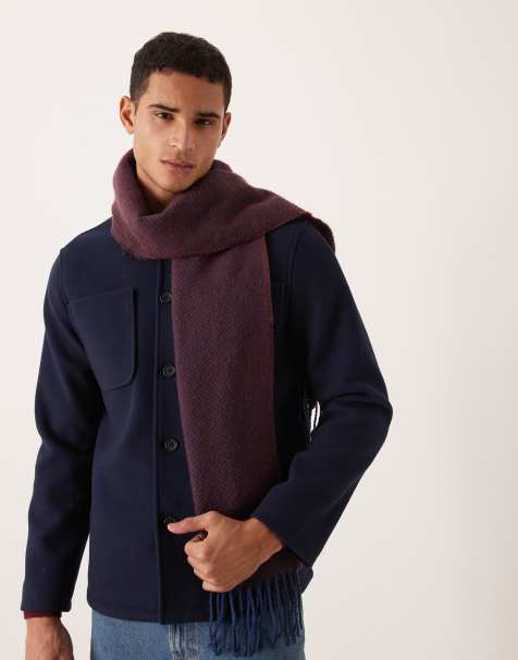 ASOS DESIGN premium herringbone wool scarf in burgundy red - view 1